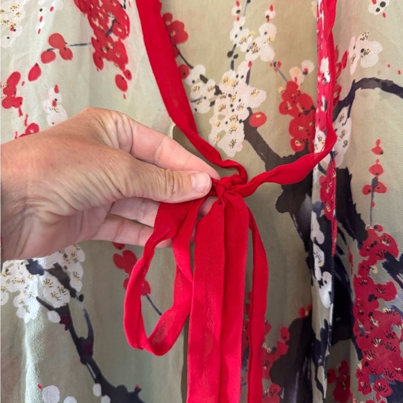 Vintage Silk Harari Floral Sheer Kimono Cardigan Tie Front / OSFM - Picture 4 of 10